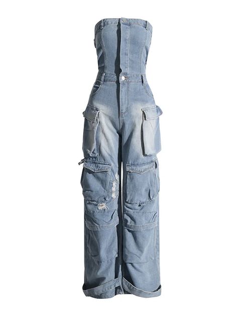 Shop All Cargo Jumpsuit, Ripped Denim Pants, Jumpsuit Fitted, Stylish Jumpsuit, Stretch Denim Fabric, Denim Cargo, Loose Jumpsuit, Denim Patterns, Summer Attire