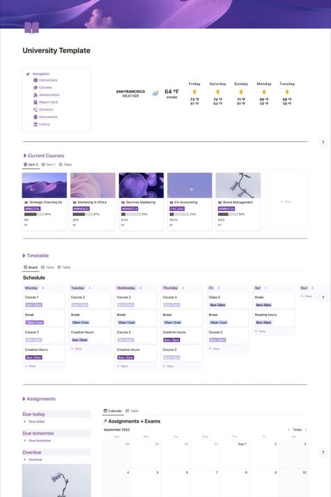 Students Aesthetic, Study Planner Free, Aesthetic Notion Template, Student Dashboard, Assignment Planner, Aesthetic Notion, Course Syllabus, Small Business Planner, Notion Template