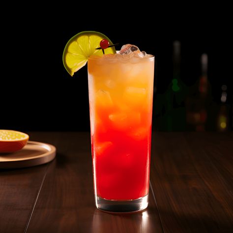 Mexican Sunset Cocktail Recipe - The Mexican Sunset is a sweet, fruity cocktail with a hint of sourness from the lime. It's a refreshing, light drink with a strong taste of tequila. Coconut Rum Cocktails, Sunset Cocktail Recipe, Tequila Sunrise Recipe, Vodka Tonic, Party Cocktails, Pineapple Rum, Tiki Cocktails, Fruity Cocktails, Citrus Juice