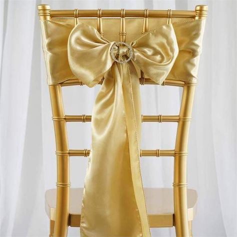 Champagne Chairs, Chair Covers Party, Bows Wedding, Gold Tulle, Party Chairs, Chair Bows, Chair Ties, Chair Sash, Bow Sash