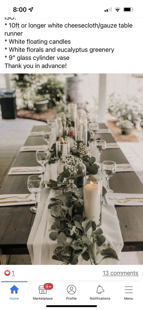 Table Runner With Candles Wedding, Long Table Wedding Centerpieces Simple Runners, Table Numbers On Long Tables, Candle Centerpieces Rectangle Table, Candles On Farmhouse Table Wedding, Sage Green Wedding Long Table, Simple Wedding Table Greenery, Eucalyptus Wedding Tables, Long Tables At Wedding Reception