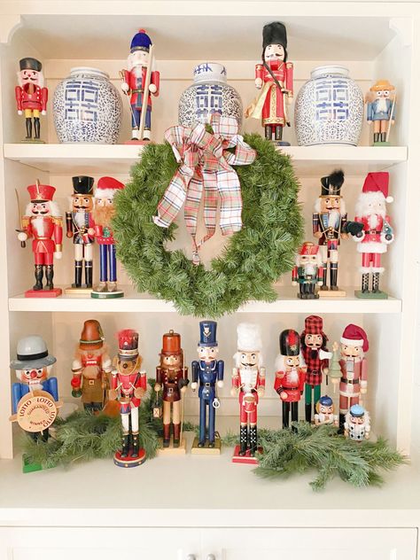 Christmas Candle Display, Nutcrackers Display, Merry Christmas My Friend, Simplify Christmas, Neutral Holiday Decor, Nutcracker Collection, Christmas House Tour, Holiday Bar, Nutcracker Christmas Decorations