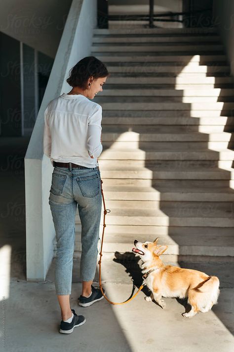 Cute Dog Walking Outfits, Rain Moodboard, Dog Walking Outfit, Woman With Dog, Photo Moodboard, Graphic Deisgn, Happy Single, Dog Hiking, Persona 2