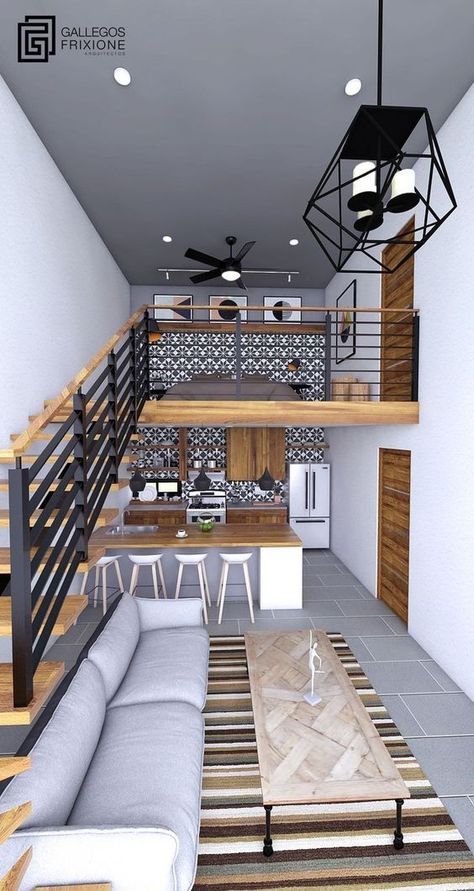 Mezanino de Madeira: Como Fazer, +57 Ideias de Casas Lindas Small Loft Apartments, Loft House Design, Tiny House Interior Design, Small House Interior, Loft Interior Design, Tiny House Loft, House Loft, House Floor Design, Modern Home Interior Design