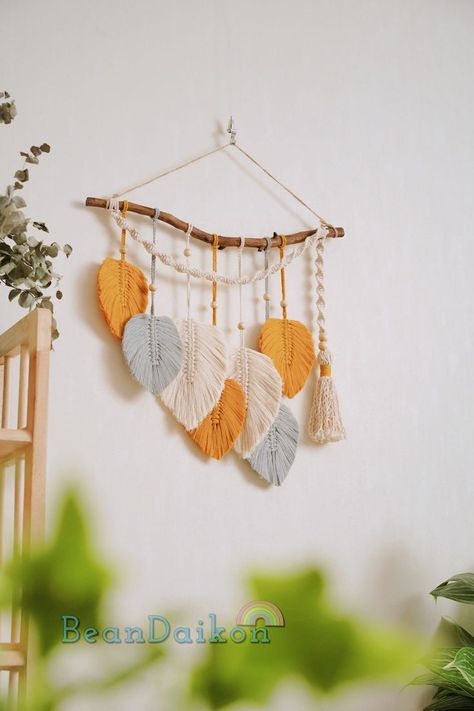 Leaves Macrame, Wall Decor Scandinavian, Leaf Wall Hanging, Macrame Feather Wall Hanging, Macrame Leaf, Macrame Baby, Feather Wall Decor, Crochet Dreamcatcher, Feather Wall Hanging