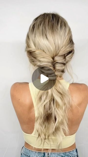 Updos With Hair Extensions Simple, Easy Wedding Hair For Long Hair, Updo On Yourself, Country Concert Updo Hairstyles, Hair Styles With Ponytails, Ponytail Hacks For Long Hair, Wavy Hair Updo Easy, Easy Ponytail Hairstyles Medium, Ponytail Tricks