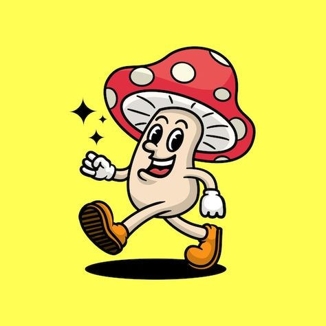 Mushroom Cartoon Character, Mushroom Character Design, Retro Character Design, Cube Animation, Cartoons 50s, Retro Cartoon Characters, Groovy Cartoon, Mushroom Cartoon, Mushroom Character