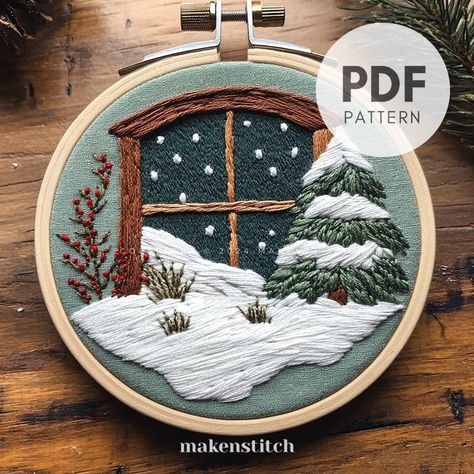 Christmas Scene Embroidery Pattern, Snowy Embroidery Pattern, Winter Embroidery Pattern,  Festive Embroidery, Hand Embroidery Pattern PDF Winter Embroidery Designs, Winter Hand Embroidery, Scene Embroidery, Scene Pattern, Embroidery Guide, Winter Embroidery, Snowy Scene, Digital Embroidery Patterns, Christmas Embroidery Patterns