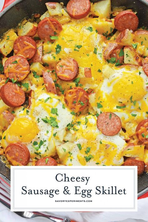 Breakfast Sausage And Potatoes, Easy Breakfast Skillet Recipes, Sausage Breakfast Skillet, Easy Breakfast Skillet, Potato Eggs, Potato And Egg Breakfast, Andouille Sausage Recipes, Sausage Egg Casserole, Breakfast Skillet Recipes