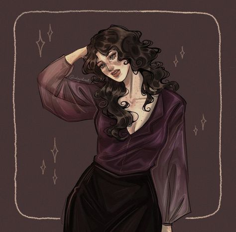 Art by @cutegirlsart Harry Potter Curly Hair Fanart, The Black Sisters Fanart, Alice Longbottom Fanart, Alice Fortescue Fanarts, Goth Woman Art, Andromeda Black Fanart, Andromeda Black, Bellatrix Black, Marauders Fanart