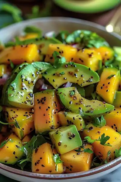 Asian Avocado Recipes, Peach Avocado Salad, Cabbage Mango Salad, Cucumber Mango Salad Recipes, Mango Avacoda Salad, The Best Salad Recipes, Meals With Fruit, Different Salads Ideas, Latin Salad