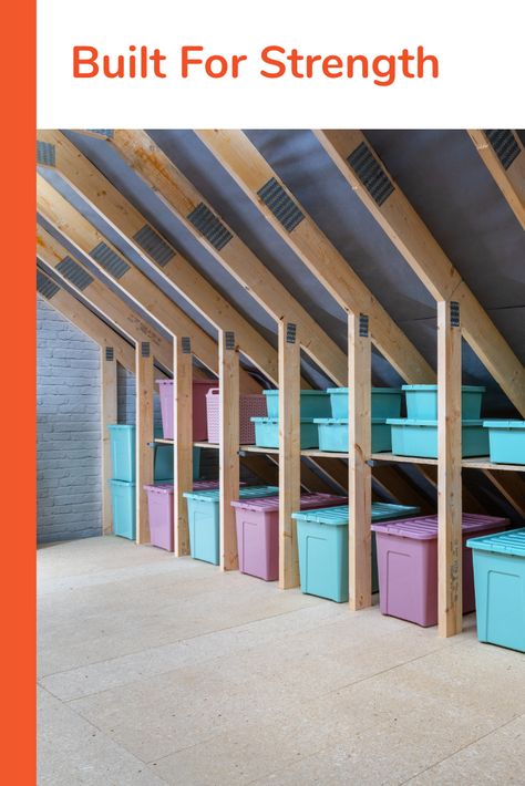 Through careful design, StoreFloor has the capability of holding loads of over 500kg per square metre. Typically, this is stronger than the joists they attach to. #homeimprovement #homeinspo #storageideas #storage #loft #loftideas #home Above Garage Attic Storage, Attic Bin Storage, Under Roof Storage, Loft Storage Room, Attic Closet Ideas Angled Ceilings Slanted Walls Storage, Small Attic Storage Ideas, Eaves Storage Ideas Angled Ceilings, Finished Attic Storage, Small Attic Storage