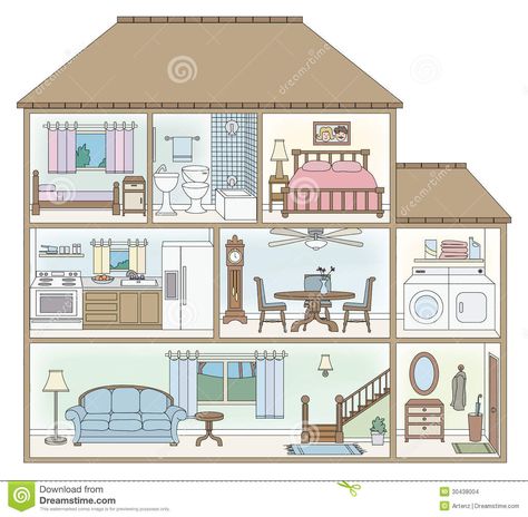 House Cross-section - Download From Over 29 Million High Quality Stock Photos, Images, Vectors. Sign up for FREE today. Image: 30438004 Paper Doll House, Model House Plan, Interior Illustration, House Illustration, House Inside, Spanish House, Cross Section, House Drawing, House Room