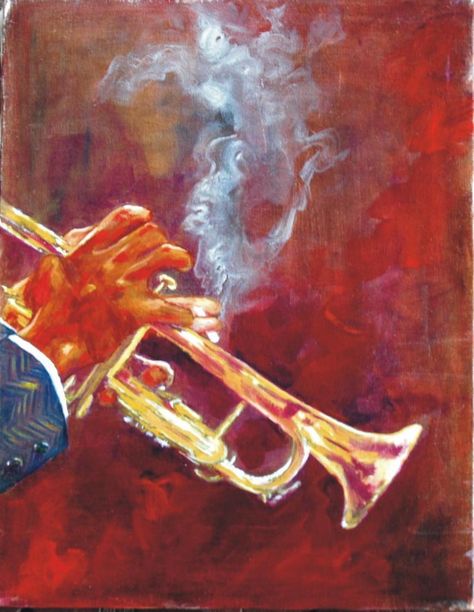 Trumpet Player by Kim Talley Jazz Painting, Arte Jazz, Jazz Trumpet, Jazz Bar, Trumpet Players, Jazz Poster, Jazz Art, Music Painting, Afrocentric Art