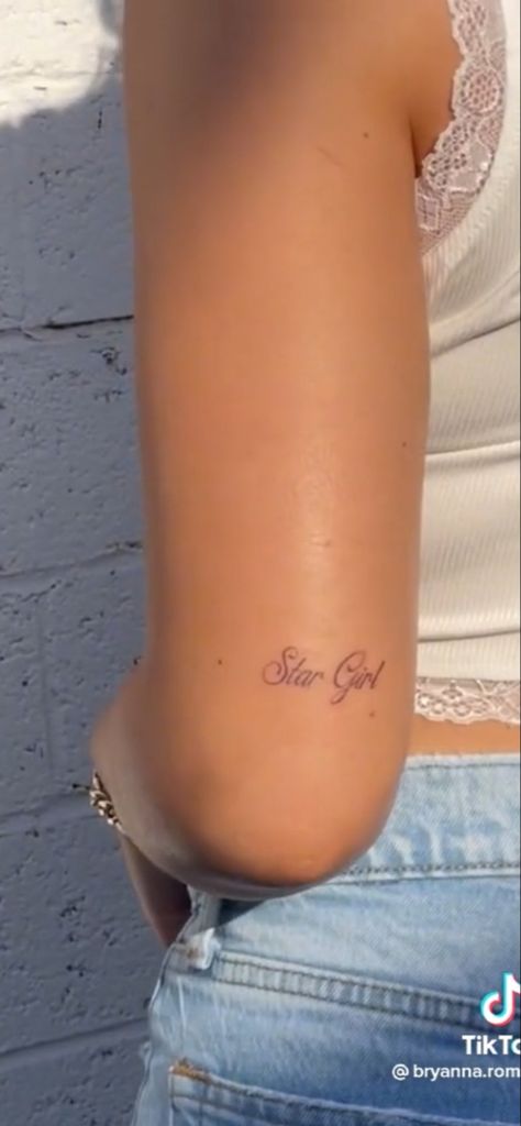 Ldr Inspired Tattoos, Stargirl Tramp Stamp, Stargirl Tattoo Lower Back, Weeknd Inspired Tattoos, Sweetie Tattoo, Lana Del Rey Tramp Stamp, Fine Line Tramp Stamp, Word Tramp Stamp, Word Tramp Stamp Tattoos