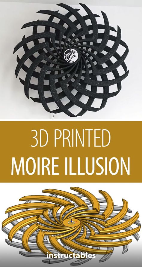 This Moire Illusion clock was created with customized 3D printed parts. #home #decor #3Dprint #decoration #illusion #3Ddesign 3d Print Decor, Cool 3d Prints, 3d Printed Art, Kinetic Art Sculpture, Useful 3d Prints, 3d Printing Art, 3d Printer Designs, 3d Printing Diy, 3d Printer Projects