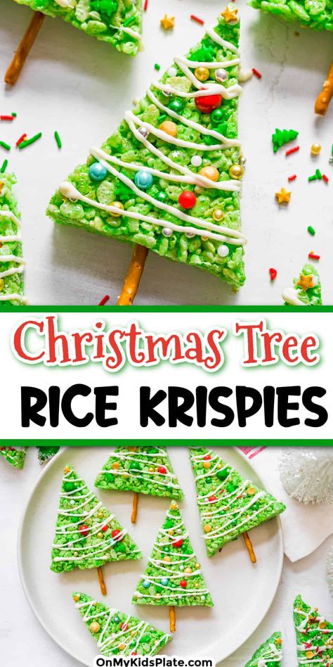 Tree Rice Krispie Treats, Rice Crispy Treats Christmas, Rice Krispie Christmas Trees, Krispie Treats Christmas, Rice Krispie Treats Christmas, Christmas Rice, Easy Dessert Recipes Christmas, Xmas Treats, Krispie Treats Recipe