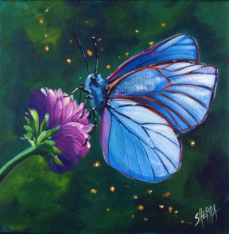 Butterfly On Flower, The Art Sherpa, Art Papillon, Painting Butterfly, Butterfly Art Painting, Butterfly Canvas, Canvas Painting Tutorials, Butterfly Painting, Daily Painting