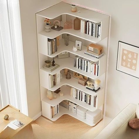 Vertical Bookshelf, Industrial Loft Design, Corner Bookshelf, Corner Bookshelves, Attic Spaces, Solid Wood Flooring, Loft Design, Bookcase Shelves, Room Storage