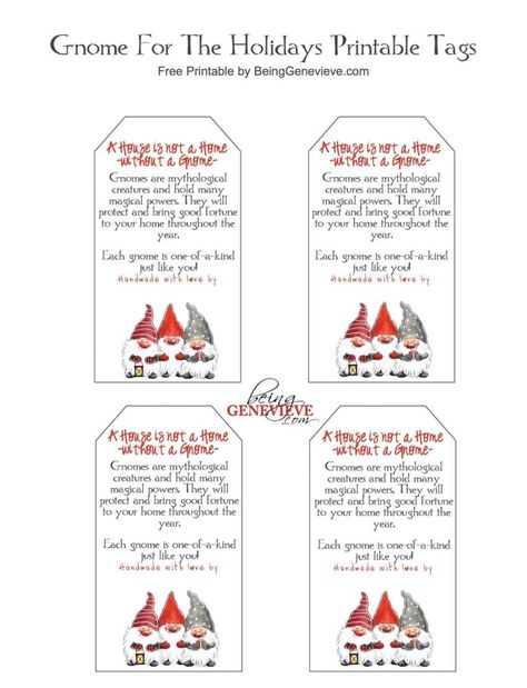 Free Printable Gnome Tags | Mama Moose Gnome Tags, Gnomes Garden, Christmas Gift Tags Free, Gnome Crafts, Gnome Art, Handmade Gnomes, Folk Lore, Gnome For The Holidays, Holiday Gnomes