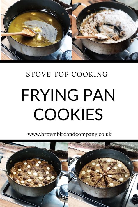 Fry Pan Cookies, Cookies In A Pan Recipes, Pan Fried Cookies, Stovetop Baking Recipes, Baking On Stovetop, Frying Pan Desserts, Stove Top Cookies Recipes, Stove Top Cookies, Frying Pan Cookies