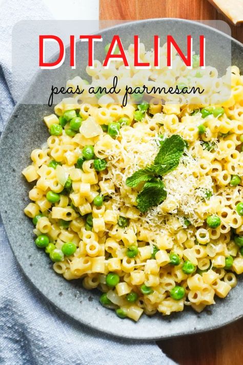 Peas And Parmesan Pasta, Parmesan Pea Pasta, Peas With Pasta, Ditalini Pasta Side Dish, Ditalini And Peas, Ditalini Pasta Recipes Easy, Pasta Salad With Ditalini, Peas And Noodles, Parmesan Ditalini Pasta