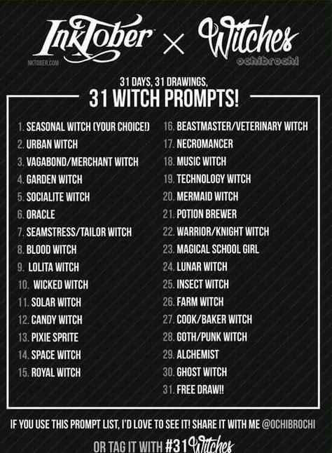 Witch challenge Lettering Prompts, Comics Sketch, Tekken 2, 30 Day Art Challenge, Drawing Challenges, Inktober 2016, Art Challenges, Drawing Ideas List, Witch Stuff