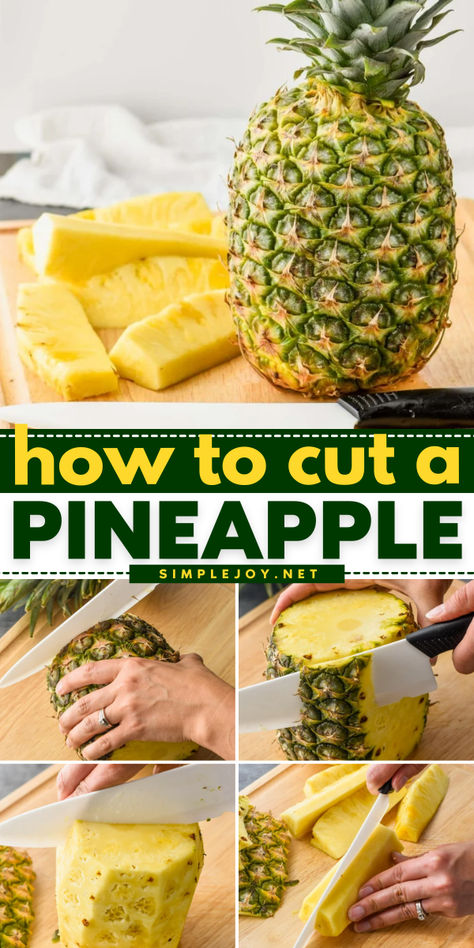 Learning how to cut a pineapple is very simple, and once you do it, you will get fresh pineapples all the time. Don’t miss all my recipes at the bottom of the post that use fresh pineapple. How To Cut A Pineapple Easy, How To Cut Pineapple, Pineapple How To Cut, How To Cut A Pineapple, Cut A Pineapple, Bbq Party Food, Cut Pineapple, Ripe Pineapple, Impressive Desserts