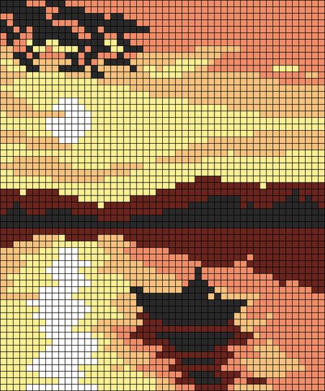 Sunset Tapestry Crochet, Pixel Sunset Art, Alpha Pattern Mountain, Pixel Art Pattern 20x20, Pixel Landscape Art, Sunset Alpha Pattern, Crochet Tapestry Grid Pattern, Landscape Alpha Pattern, Free Alpha Patterns