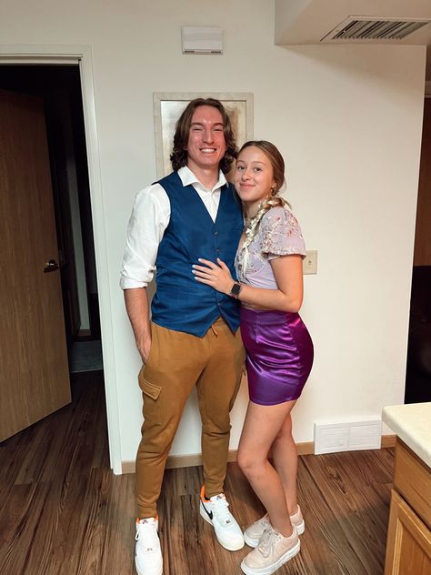 Eugene And Rapunzel Costume, Flynn Rider And Rapunzel Costume, Rapunzel And Eugene Costume, Rapunzel And Flynn Costume, Rapunzel Flynn Rider, Hoco Outfits, Flynn Rider And Rapunzel, Tangled Costume, Flynn Ryder