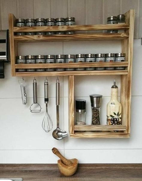 Organiser Cucina, Kitchen Furniture Storage, Desain Pantry, Spice Shelf, Kabinet Dapur, Pallet Projects Furniture, Wood Rack, Diy Kitchen Storage, Diy Holz