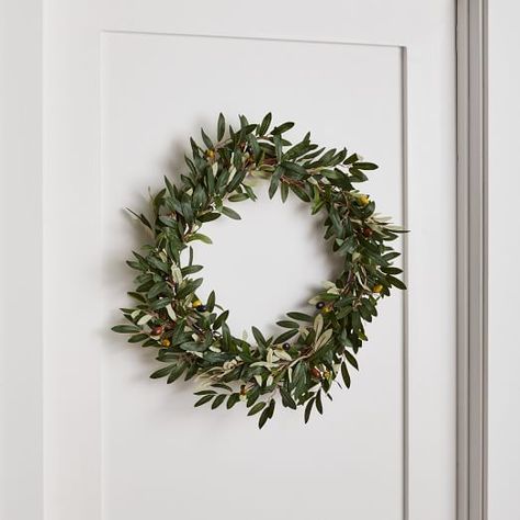 Garland Wreath Christmas | West Elm Faux Succulent Wreath, Olive Wreath, Christmas Color Palette, Faux Olive Tree, Elegant Christmas Decor, Succulent Wreath, Dinner Event, Modern Christmas Decor, Christmas Wreaths For Front Door