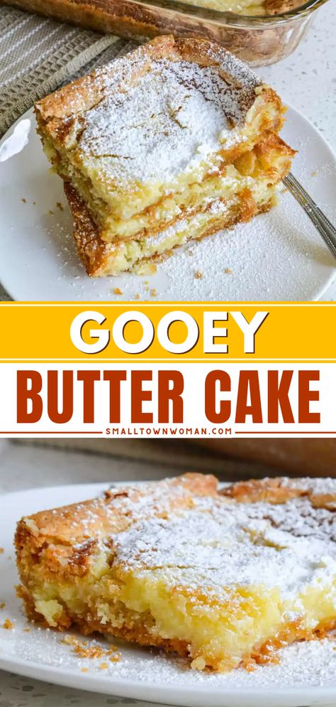 A yummy cake recipe for any occasion! It's a simple dessert using a yellow cake mix. From the soft crust to the cream cheese on top, this ooey gooey butter cake is absolutely divine! St Louis Gooey Butter Cake, Gooey Butter Cake Recipe, Butter Cake Bars, Ooey Gooey Butter Cake, Gooey Cake, Cakes To Make, Gooey Butter, Gooey Butter Cake, Christmas Morning Breakfast