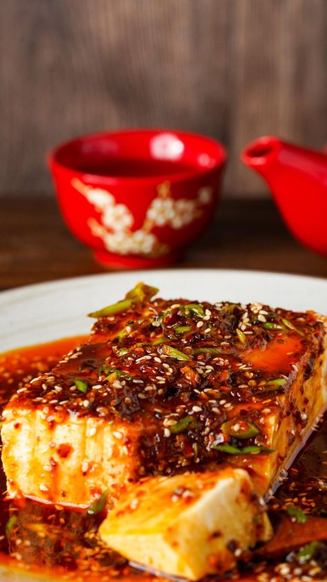 Spicy Tofu Recipes Healthy, Spicy Silken Tofu, Spicy Tofu Marinade, Tofu Appetizer Recipes, Cold Tofu Recipes, Dumpling Dinner, Chinese Tofu Recipes, Spicy Tofu Recipes, Fantasy Recipes