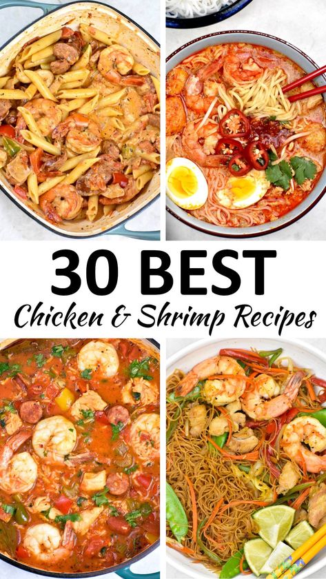 Recipes With Chicken And Shrimp, Ground Chicken And Shrimp Recipes, Baked Chicken And Shrimp Recipes, Shrimp And Chicken Recipes Dinners, Chicken Shrimp Rice Recipes, Chicken And Seafood Recipes, Healthy Chicken And Shrimp Recipes, Chicken And Shrimp Dinner Ideas, Easy Chicken And Shrimp Recipes