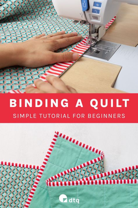 Learn how to machine bind a quilt with this step-by-step tutorial for beginner. Learn how to sew binding on the quilt top, make a perfect corner, how to sew binding ends together, and all information a quilter needs to know to finish the quilt. Binding A Quilt, Machine Binding A Quilt, Bind A Quilt, Easy Quilt Tutorials, Machine Binding, Quilt Binding Tutorial, Quilt Corners, Sewing Binding, Perfect Binding