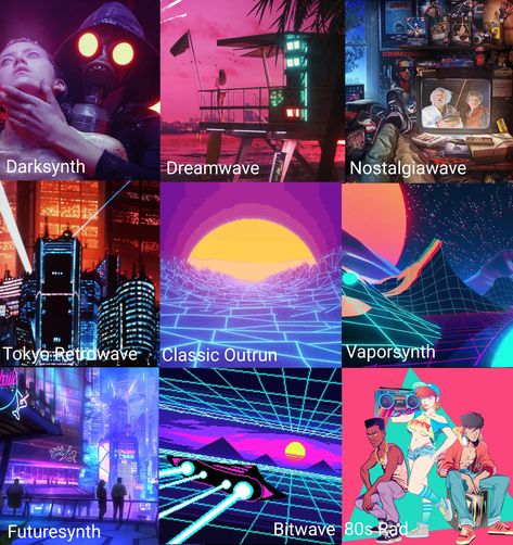 A Synthwave sub-aesthetics chart I made : r/outrun Synthwave Room Decor, Retrowave Aesthetic Outfits, Cyberpunk Vibes Aesthetic, Spacewave Aesthetic, Synthwave Aesthetic Room, Stonepunk Aesthetic, 80s New Wave Aesthetic, Synthpop Aesthetic, Cyberwave Aesthetic