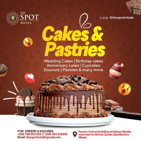 Cakes and Pastries Social-media Flyer Cakes Advertising Design, Birthday Cake Poster Design, Cake Business Flyer Design, Cakes Graphic Design, Cake Pamphlet Design, Cake Flier Designs, Cake Banner Design Advertising, Cakes Poster Design, Cake And Pastries Flyer Design