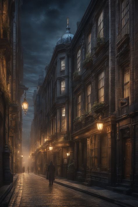 Old london street in the night by Mikael Engblom - Playground Rainy Countryside, Old London Aesthetic, Street In The Night, London Night, London Aesthetic, Forgotten Realms, The Lost World, Old Street, Old London