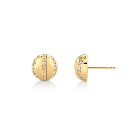 A throwback design brought current with contemporary details. The ORB Stripe Button Studs are at the same time intricate and effortless. Perfectly set rows of tiny pavé diamonds line the softly rounded golden surface. A must have for the fashion forward MM fan! SKU #ER531 10mm button stud earring 48pcs 1.2mm G/H SI1 round pav é set diamonds 0.36ctw double notched post for added security 7mm earring back 14k yellow or white gold Pave Earrings, Button Studs, The Orb, Fancy Jewellery, G H, Earring Backs, Stud Earring, Pave Diamonds, The Fashion