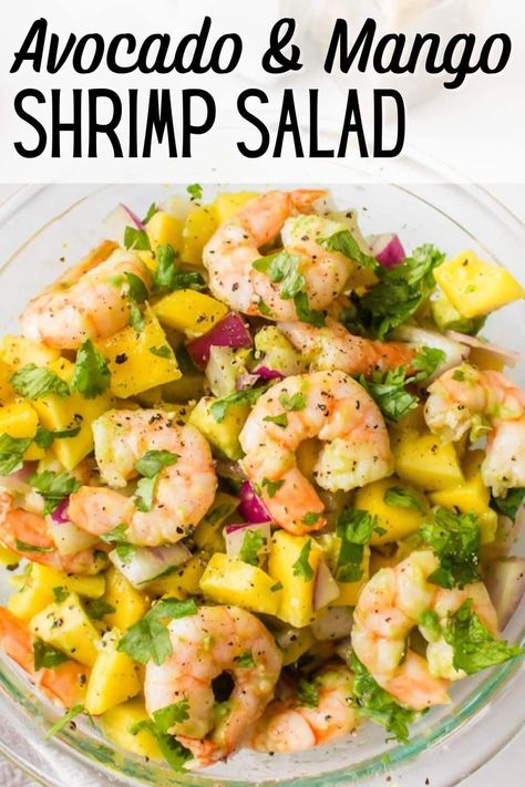 This Avocado Mango Shrimp Salad recipe combines fresh flavors and a variety of textures. Perfect for a light lunch or as a vibrant side dish, it offers a delightful blend of nutrition and flavor. It’s also high in protein! Lunch Ideas For Hot Summer Days, Shrimp Mango Avocado Salad, Shrimp Recipes Salad, Shrimp And Avocado Recipes, Mango Salad Recipes, Mango Shrimp Salad, Shrimp Avocado Recipes, Prawn Mango Salad, Avocado Mango Salad