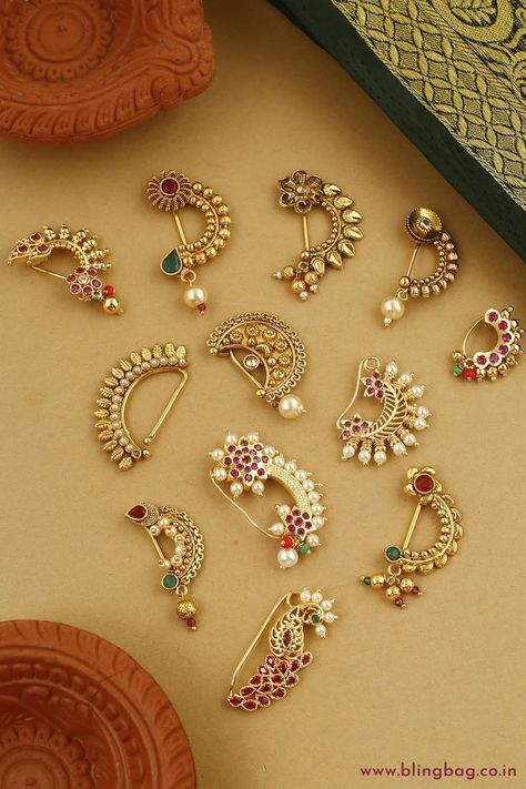 Nose Ring Jewelry, Indian Wedding Jewelry Sets, Nose Pins, Antique Jewellery Designs, Fancy Jewellery Designs, Antique Bridal Jewelry, Nose Pin, Indian Jewellery Design Earrings, Gold Jewelry Stores