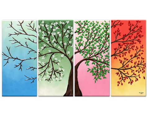 Seasons Acrylic Paintings, 4 Season Acrylic Painting, Tree Seasons Painting, 6 Seasons Painting, 4 Seasons Acrylic Painting, 4 Seasons Mural, 4 Season Tree Painting, 4 Season Painting Ideas, Four Season Tree Painting