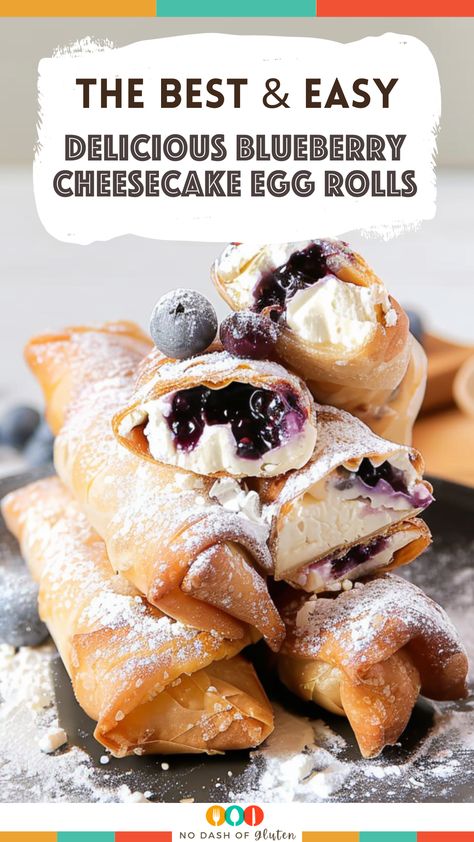 Blueberry Thanksgiving Desserts, Blueberry Cheesecake Eggrolls, Cheesecake Spring Rolls, Desserts With Egg Roll Wrappers, Appetizers With Egg Roll Wrappers, Spring Roll Dessert Recipes, Blueberry Egg Rolls, Blueberry Cream Cheese Egg Rolls, Ready Made Cheesecake Filling Recipes