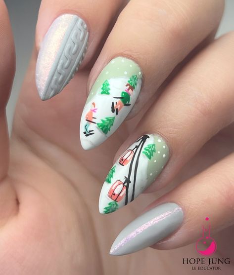 Let’s hit the slopes 🎿 Day 11 @lightelegancehq ​​​​​​​​ ​​​​​​​​ #lightelegancegel #lightelegance #lefaves #lerocks #holidayseason #holidaynails #christmas #christmasnails #lebuttercreams #spookychristmas #creepmas #nailart #handpainted #nailpro #leeducator #whatsinsidematters #nails #nailsoftheday #mke #mkenails #mkesalon #leeducator #mkexplore #almondnails Ski Nails Art, Nails Skiing, Ski Nail Art, Apres Ski Nails, Ski Nail Designs, Switzerland Nails, Skiing Nails, Ski Nails, Groovy Nails