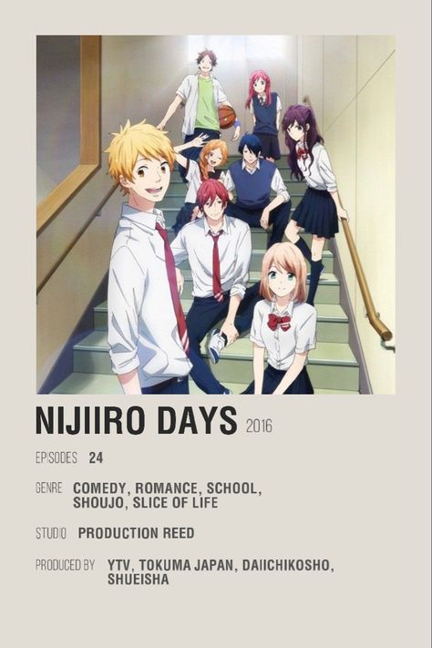 Rainbow Days Anime, Anime Recs, Nijiiro Days, Rainbow Words, Best Romance Anime, Romance Anime, Japanese Animated Movies, Anime Suggestions, Anime List