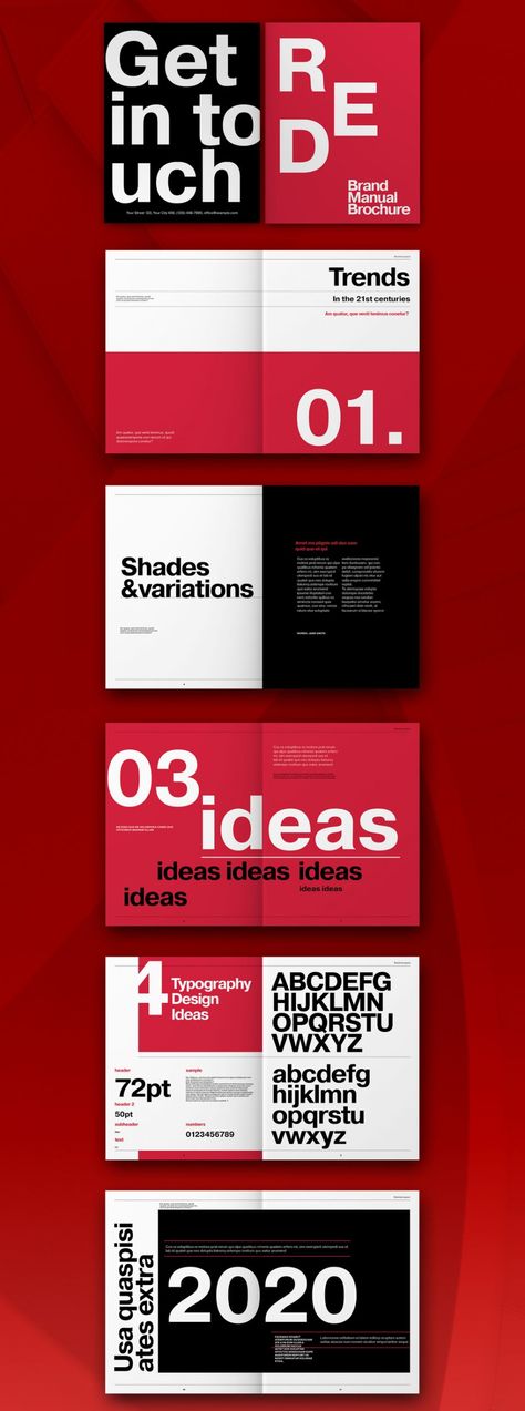 Available for download at Adobe Stock, this fully editable brand manual template will help you to present your branding projects the right way Brand Manual Layout, Typography Book Layout, Typography Brochure, Manual Template, Mises En Page Design Graphique, Typography Book, Manual Design, Brand Manual, Typography Branding