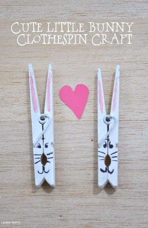 Cute Little Bunny Clothespin Craft - Perfect for Easter & Springtime Clothespins Diy, Clothespin Art, Clothespin Crafts, Clothes Pin Crafts, Easy Craft Projects, Easter Crafts Diy, Bunny Crafts, Easter Activities, Easter Fun