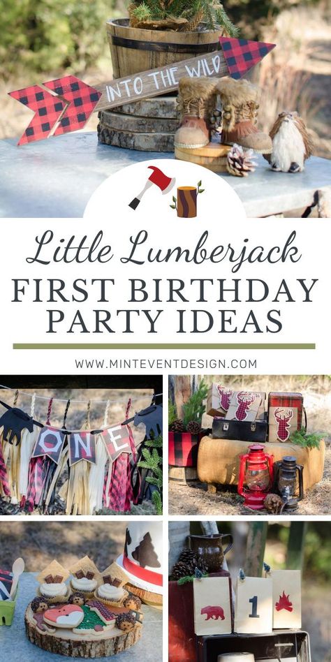 Woodland Theme Birthday Party Decor, Cabin Themed Party, Woodland Theme First Birthday, Dessert Favors, Winter First Birthday, Woodland First Birthday, Lumberjack First Birthday, Lumberjack Theme, First Birthday Party Ideas