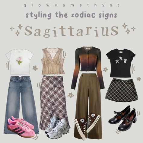 🌟 styling the zodiac signs pt. 4 🌱 • heres the 4th and final part <3 hope u guys liked what ive created for your zodiac sign! • fc: 84.7k date: march 17th • tags: #glowyamethyst #moodboard #moodboards #zodiac #zodiacs #zodiacsigns #aries #scorpio #sagittarius ] Sagittarius Outfits Style, Beatnik Style, Zodiac Sign Fashion, The Zodiac Signs, Scorpio Sagittarius, March 17th, Concert Fits, Aesthetic Things, Reference Poses